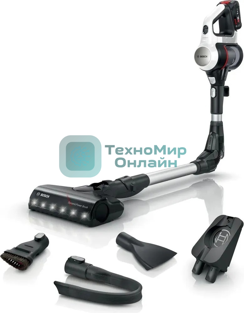 Пылесос вертикальный Bosch BBS711W черный/белый, питание от аккумулятора, 18 Вт, уборка сухая, пылесборник 0.3 л