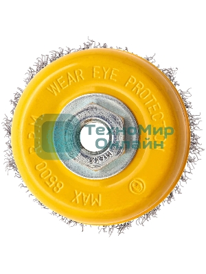 Щетка для УШМ Denzel 100 мм, М14, чашка, витая нержавеющая проволока 0,3 мм