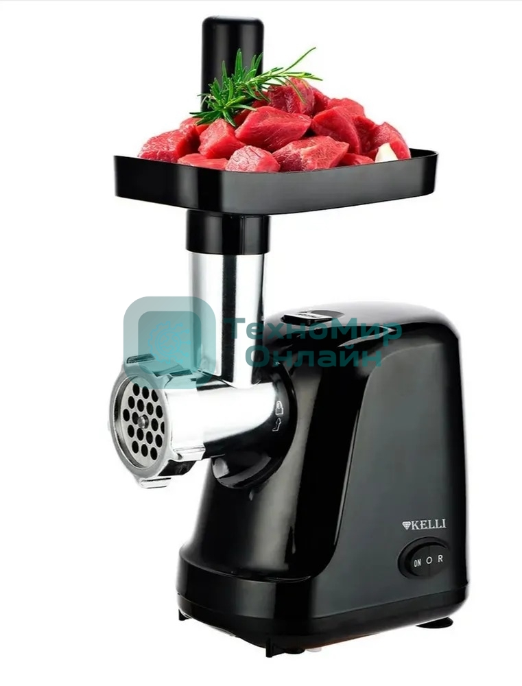 Мясорубка электрическая KELLI KL-5007 черный, 2400 Вт, 3.0 кг/мин, реверс, защита от перегрузки, насадки - 2