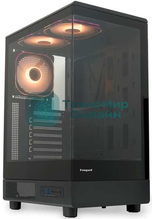 Компьютерный корпус HSPD F510, Panoramic Mid Tower, черный, TG, 0.5 SPCC, 3x120мм ARGb ATX, mATX, mITX 180/280/160мм 1x2.5