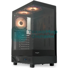 Компьютерный корпус HSPD F510, Panoramic Mid Tower, черный, TG, 0.5 SPCC, 3x120мм ARGb ATX, mATX, mITX 180/280/160мм 1x2.5