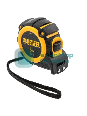 Рулетка Denzel 5м х 19мм, автоматич. фиксац., нейлон. покрытие, магнит. зацеп, двухстор. разметка