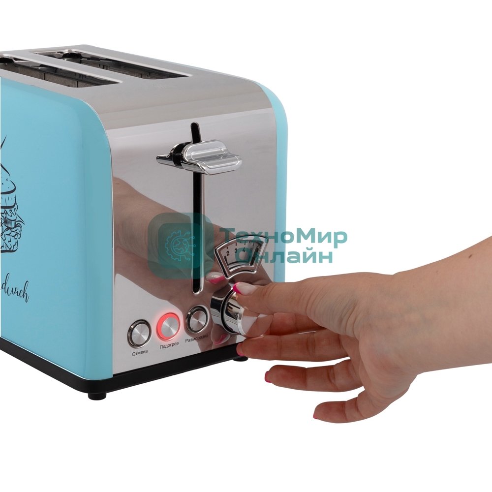 Тостер VLK Palermo 100, мощность 900 Вт, голубой, 5 регулировок поджаривания