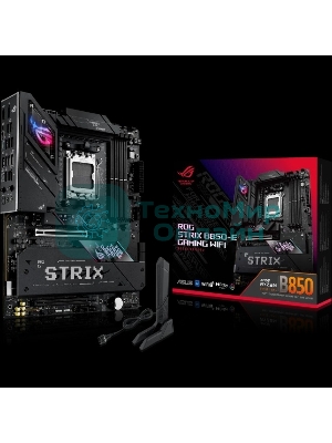 Материнская плата ASUS ROG STRIX B850-E GAMING WIFI, AM5, AMD B850, 4xDDR5, 4xSATA, 5xM.2, 1xPCI-E 5.0 x16, 1xPCI-E 4.0 x16, 1xRealtek 5Gb Ethernet, 1xUSB-C 4, 1xUSB-C 20Gbps, 6xUSB-A 10Gbps, 4xUSB-A 2.0, 3x3.5 мм, 7.1, ATX