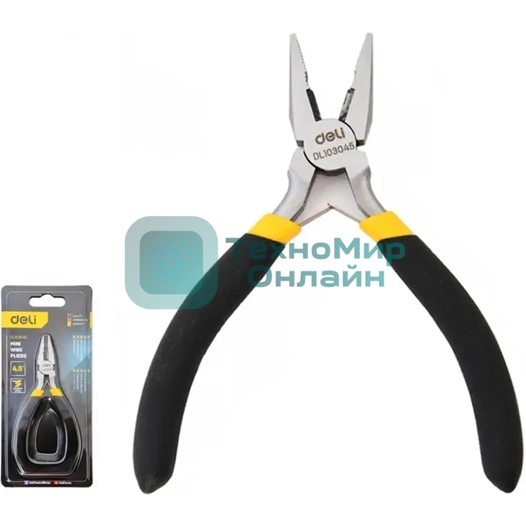 Мини-плоскогубцы Deli DL103045 115 мм, прорезиненная рукоять