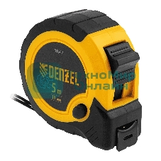 Рулетка Denzel 5м х 19мм, двухкомп. корпус, кнопка-пауза