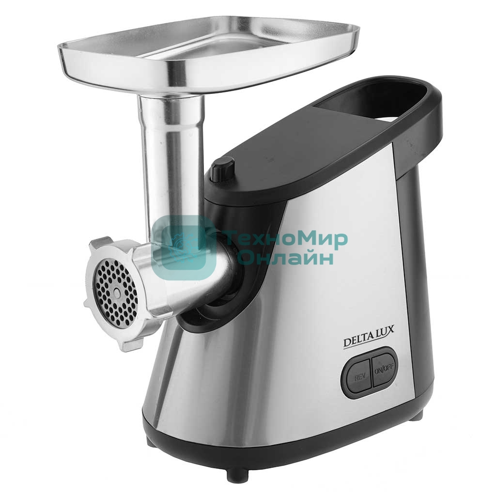 Мясорубка электрическая DELTA LUX DE-600M черный, 3000 Вт, 2.5 кг/мин, реверс, защита от перегрузки, насадки - 6