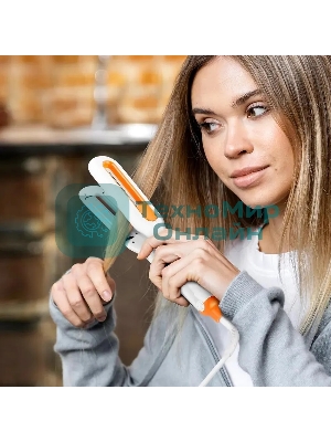 Выпрямитель для волос Kitfort КТ-3269 оранжевый/белый, 14 мм, 100-220 °C, 13 режимов