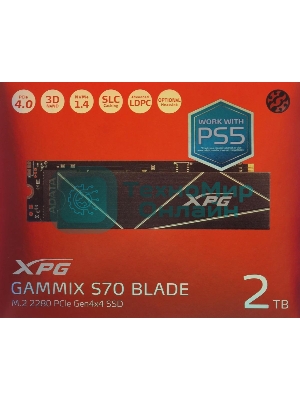 Накопитель SSD ADATA XPG GAMMIX BLADE S70, 2Tb, PCIe 4.0 x4, M.2 2280, NVMe, R/W 7400/6400