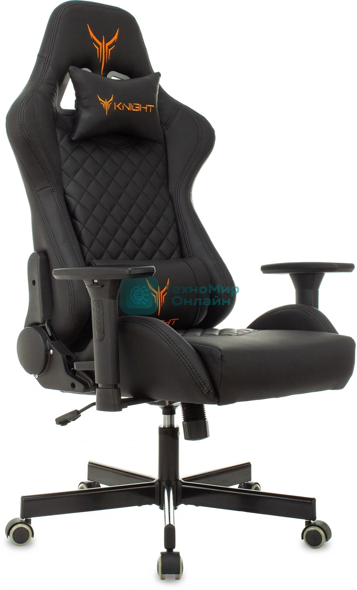 Кресло Knight ARMOR черный, экокожа, 120 кг, механизм качания