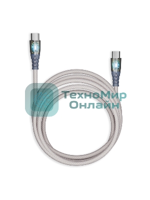 Кабель Smartbuy для зарядки и передачи данных, прозрачные наконечники TYPE C - TYPE C, 3А, нейл., серый, 1 м, IK-3112FCTRANSP-GRAY