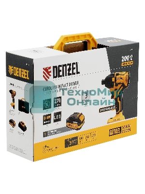 Винтоверт ударный аккумуляторный бесщет. Denzel CIDH-BL-20-270, Li-Ion, 20 В
