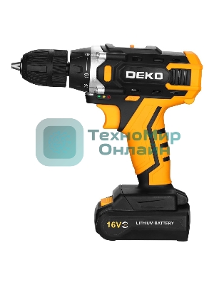 Дрель-шуруповерт Deko Sharker 16V, 16 В, 1,5 Ач, 32 Нм, щеточный