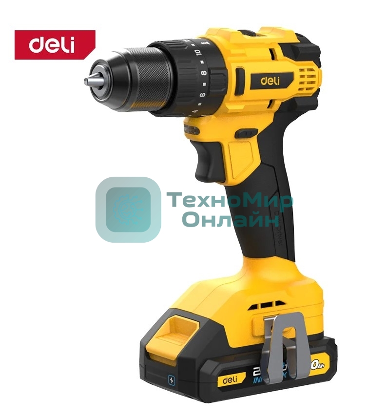 Дрель-шуруповерт Deli DC150, 20 В, 2 Ач, 50 Нм, бесщеточный, ударный