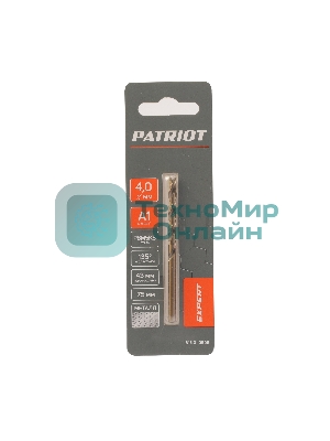 Сверло PATRIOT EXPERT по металлу, Р6М5К5, 4,0 мм, 1 шт в блистере