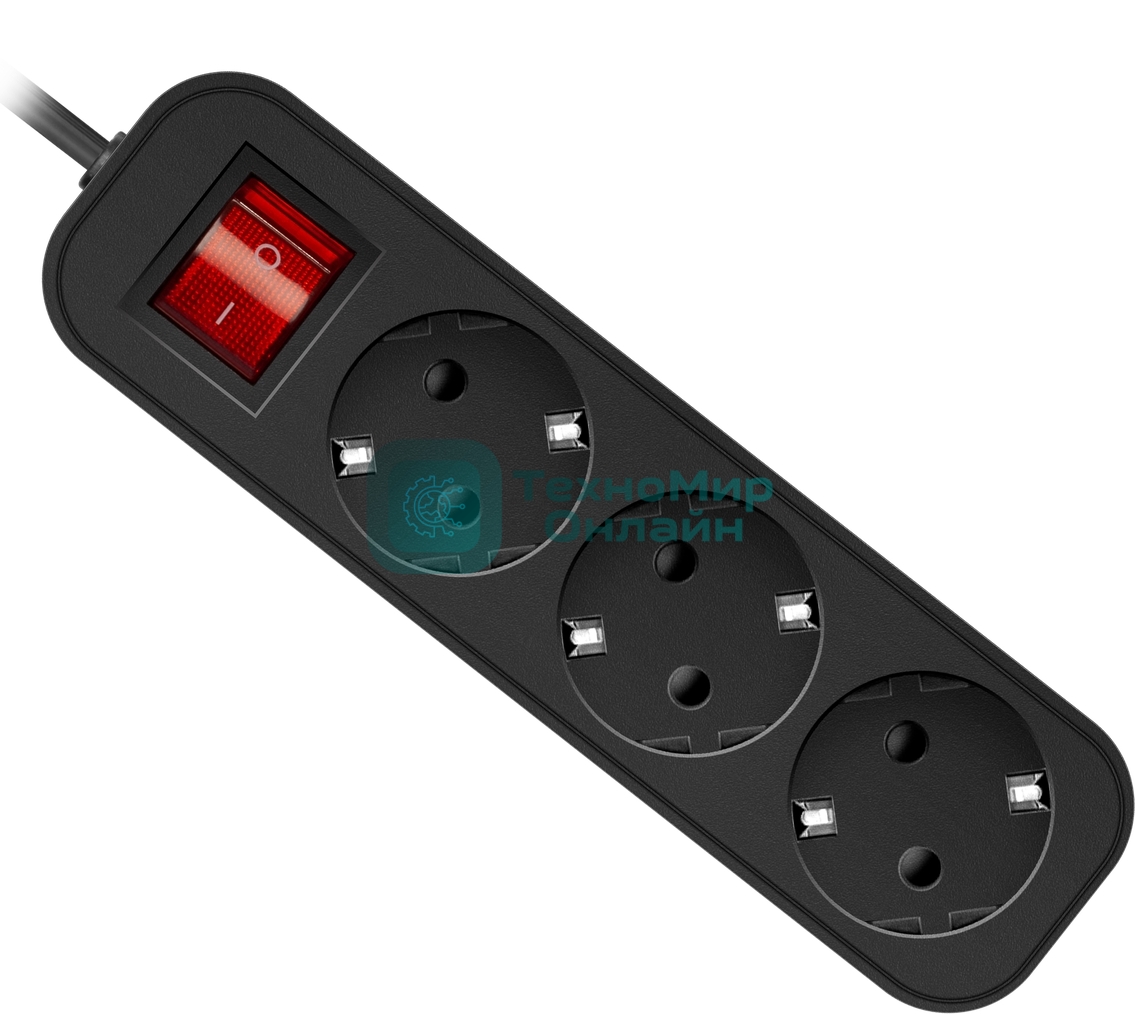 Удлинитель Defender с заземлением G330 Выключатель, 3.0 м, 3 розетки