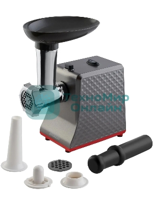 Мясорубка электрическая Hyundai HY-MG2114 графит/серебристый, 1800 Вт, 2.2 кг/мин, реверс, защита от перегрузки, насадки - 4