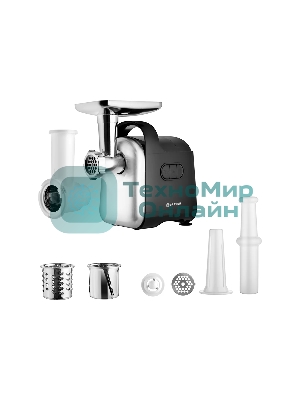 Мясорубка электрическая BRAYER 1602BR черный, 2000 Вт, 2.0 кг/мин, реверс, защита от перегрузки, металлический лоток, насадки - 5