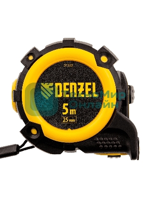Рулетка Denzel 5м х 25мм, автоматич. фиксац., нейлон. покрытие, магнит. зацеп, двухстор. разметка