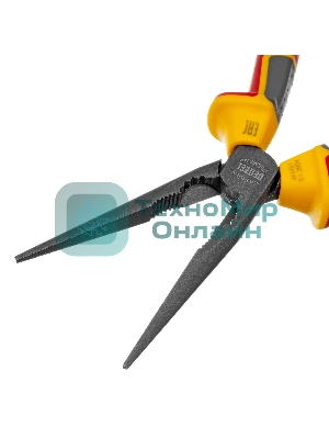 Длинногубцы прямые Denzel диэлектрические рукоятки до 1000 В, трехкомпонентные рукоятки, 205 мм