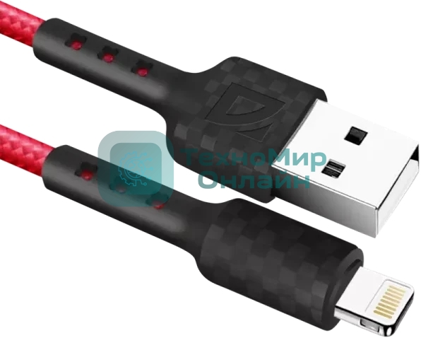 Кабель USB Defender F181 Lightning 1м, 2.4А, нейлон, пакет 1