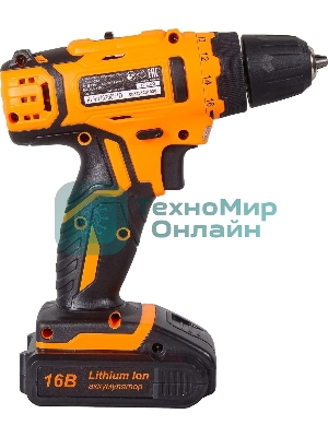 Дрель-шуруповерт аккумуляторная Вихрь ДА-16Л-2КА 72/14/49, Аккумуляторная, 16В, 2 АКБ, Кейс