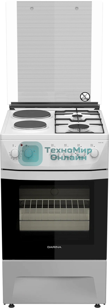 Плита комбинированная Darina 1D KM 241 337 W белый/черный, конфорок 4 шт, духовка 50 л, 50 см x 85 см x 60 см