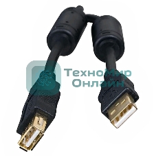 Кабель 5bites UC5011-018A USB2.0, AM/AF, зол.разъемы, ферр.кольца, 1.8м., черный