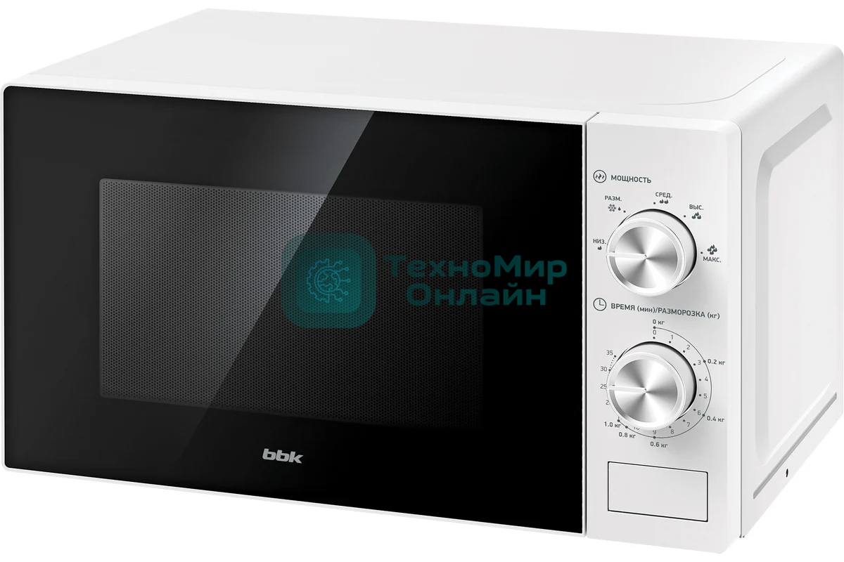Микроволновая печь BBK 20MWS-763M/W белый, 20 л, 700 Вт, переключатели - поворотный механизм