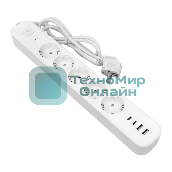Удлинитель EKF UBA-LUX-515-TC 5х1.5 м IP20 2USB 2.4А+2type-C LUX 1.5 кв.мм