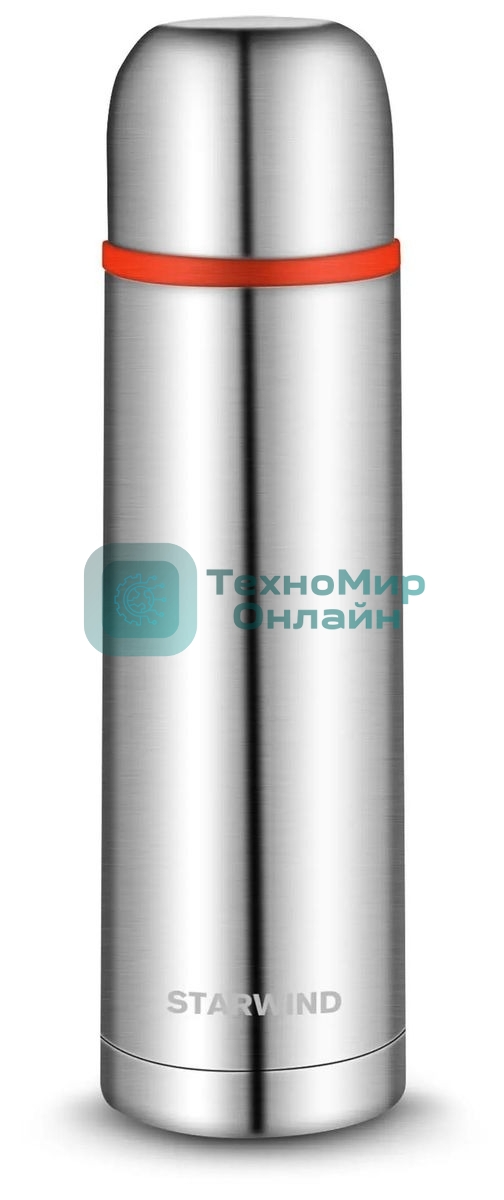 Термос для напитков Starwind 10-500 0.5 л, серебристый/красный, картонная коробка