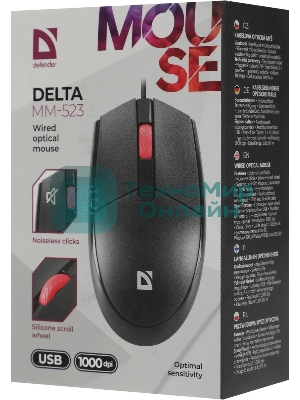 Мышь проводная Defender Delta MM-523 черный, 1000 dpi, USB, кнопки - 3