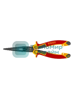 Длинногубцы прямые Denzel диэлектрические рукоятки до 1000 В, трехкомпонентные рукоятки, 205 мм