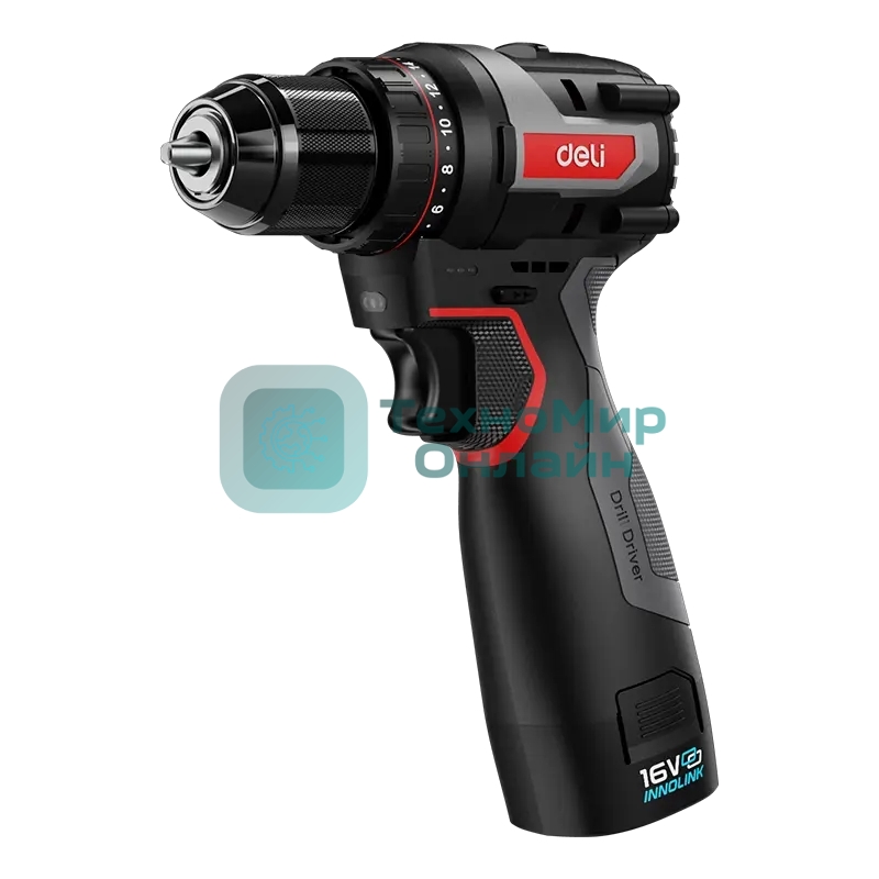 Дрель-шуруповерт Deli DE-DZ16-1D2, 16 В, 2 Ач, 45 Нм, бесщеточный
