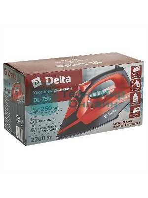 Утюг Delta DL-755 черный/оранжевый, 2200 Вт, 23 г/мин, 125 г/мин, 250 мл