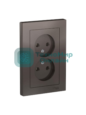 Розетка 2-м AtlasDesign без заземл. 16А в сборе мокко SchE ATN000620