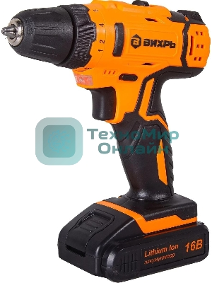 Дрель-шуруповерт аккумуляторная Вихрь ДА-16Л-2КА 72/14/49, Аккумуляторная, 16В, 2 АКБ, Кейс