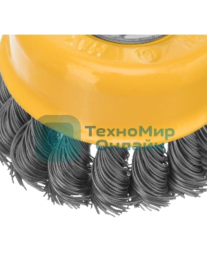 Щетка для УШМ Denzel 75 мм, М14, чашка, крученая нержавеющая проволока 0,5 мм