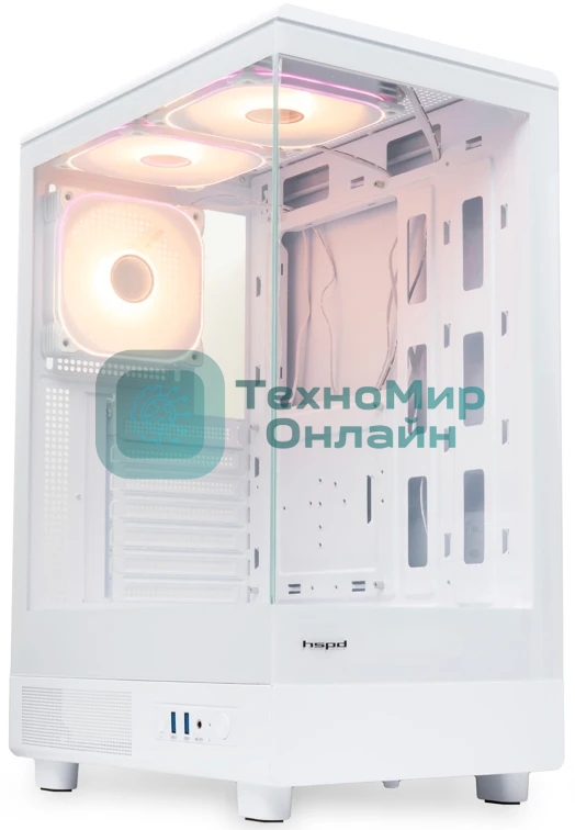Компьютерный корпус HSPD F510, Panoramic Mid Tower, белый, TG, 0.5 SPCC, 3x120мм ARGB ATX, mATX, mITX 180/280/160мм 1x2.5