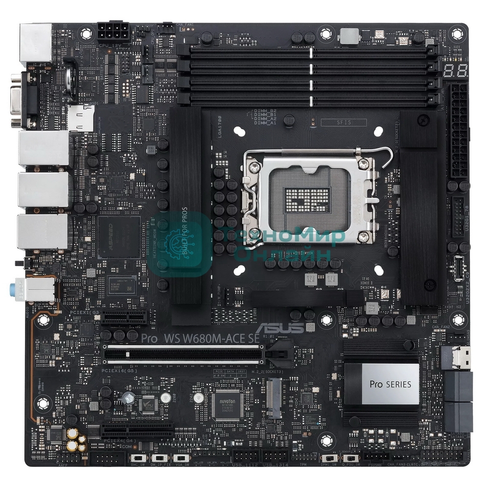 Материнская плата Asus PRO WS W680M-ACE SE, LGA1700, Intel W680, 4xDDR5, 8xSATA, 2xM.2, 1xPCIe 5.0 x16, 1xPCIe 3.0 x4, 1xPCIe 3.0 x1, 1xDP, 1xHDMI, 1xVGA, 3x2.5Gb LAN, 1xUSB-C 10Gbps, 1xUSB-A 10Gbps, 4xUSB-A 5Gbps, 3x3.5 мм, 7.1, mATX