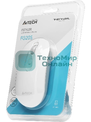 Мышь беспроводная A4Tech Fstyler FG20S белый/серый, 2000 dpi, радиоканал, USB, кнопки - 3