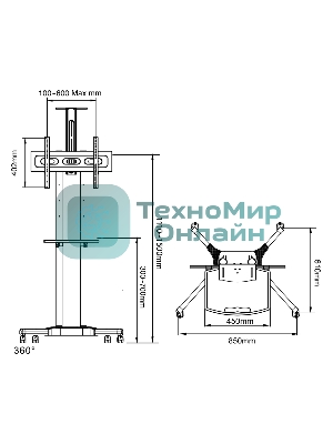 Мобильная стойка напольная Arm media PT-STAND-12 черный 1 шт/уп. для TV 32