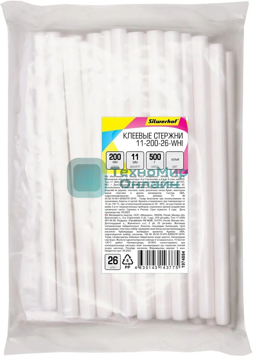 Клеевые стержни Silwerhof 11-200-26-WHI дл.200мм D11мм белый упак:26шт