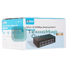 Коммутатор 5-в-1 Dahua DH-PFS3005-5ET/5 портовдо 100 Мбит.с/коммутация до 1 Gbит.с/неуправляемый/Plug & Play/черный (DH-PFS3005-5ET)