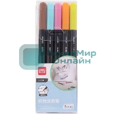 Фломастеры для ткани Deli SU104 круг. Невентилируемый для ткани 5цв. пастельные цвета ПВХ-бокс (5шт.)