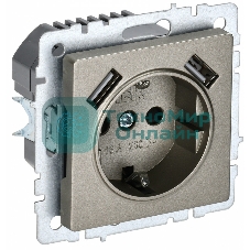 Розетка 1-местная IEK BRITE РЮш10-1-БрШ (BR-R14-16-U21-D21-K37) 16А, с USB A+A 2.1А, с заземлением, с защитными шторками, шампань