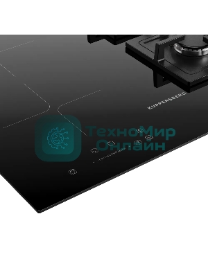 Комбинированная варочная панель Kuppersberg, индукция/газ, High-Tech, 59 см, 9 уровней мощности, блокировка управления, автоматическое отключение, таймер, Booster, слайдерное/механическое управление, черный