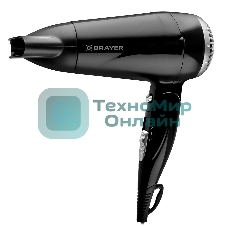 Фен BRAYER BR3024 черный/серебристый, 1600 Вт, компактный