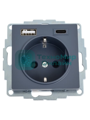 Розетка SE AtlasDesign 16А с USB A+C (5В/2,4А/3 А, 2х5В/1,5А), мех, грифель