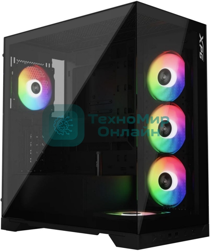 Компьютерный корпус XPG INVADER X BLACK (INVADERXMT-BKCWW) Mid-Tower Gaming ATX PC Case with Panoramic View, Tempered Glass Panels, and RGb Lighting Black